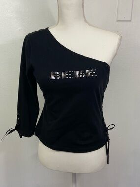 Vtg Bebe Y2K Baby Tee Top Whimsigoth Fairy Grunge Black Lace Trim USA Large Club